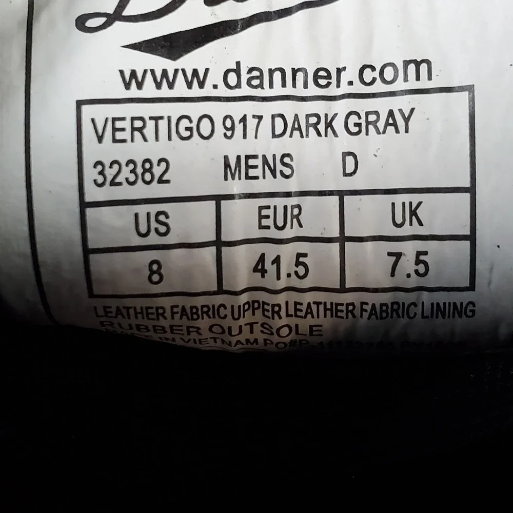 Danner Vertigo 917 Mens Hiking Shoes Sz 8 Dark Gray Lace Up Mid‎ Top Waterproof